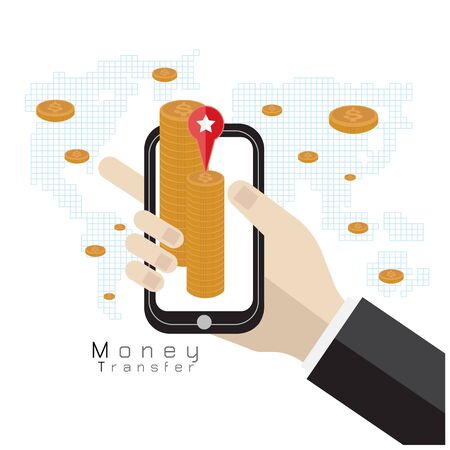 phone transfer money concept silver coins world vectorのイラスト素材