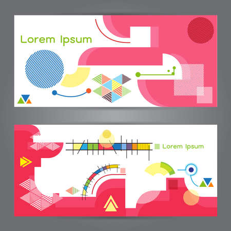 vector illustration Low polygon geometry polygon abstract banner pink curves Circle linesのイラスト素材