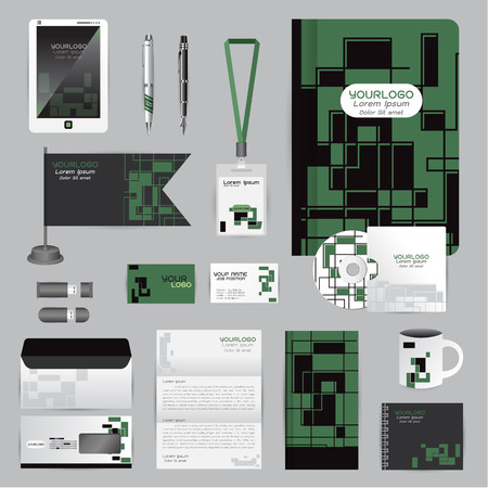 White identity template with origami elements. Vector company style for brandbook guideline and Pens mugs CDs books business cards letterhead flag Card Portfolio employees Tabletのイラスト素材