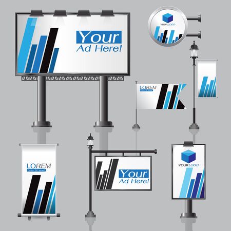 vector Outdoor advertising design for company with color circles Elements of stationery printing media Light box banner Roll Up flag White identity template backgroundのイラスト素材