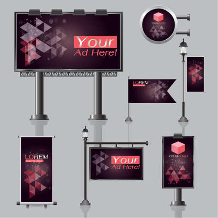 vector Outdoor advertising design for company with color circles Elements of stationery printing media Light box banner Roll Up flag White identity template backgroundのイラスト素材