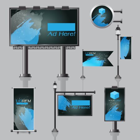 vector Outdoor advertising design for company with color circles Elements of stationery printing media Light box banner Roll Up flag White identity template backgroundのイラスト素材