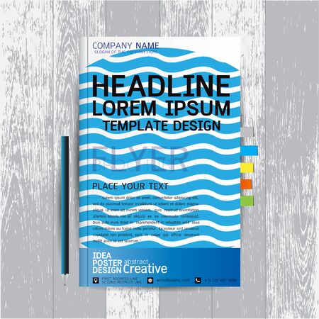 brochure, flyers, poster, design layout template in A4 size with business, abstract, background wood vector, text, Leaflet cover presentation, annual report, Pencil, Bookmarks bright, modern, Colorfulのイラスト素材