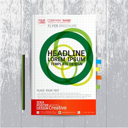 brochure, flyers, poster, design layout template in A4 size with business, abstract, background wood vector, text, Leaflet cover presentation, annual report, Pencil, Bookmarks bright, modern, Colorfulのイラスト素材