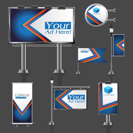 vector Outdoor advertising design for company with color circles Elements of stationery printing media Light box banner Roll Up flag White identity template backgroundのイラスト素材