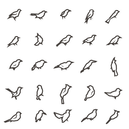 vector Bird icons, thin line style, flat design on white backgroundのイラスト素材