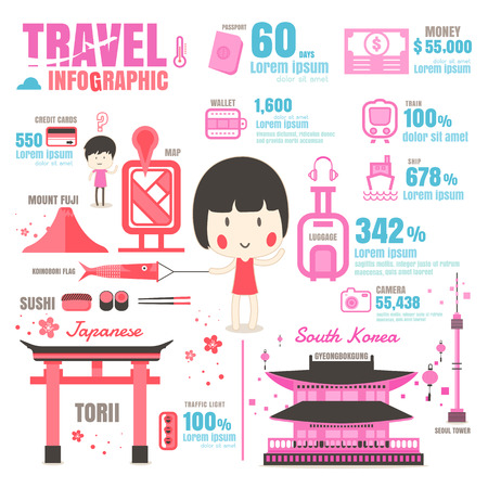infographic Japan, South Korea. on white backgroundのイラスト素材