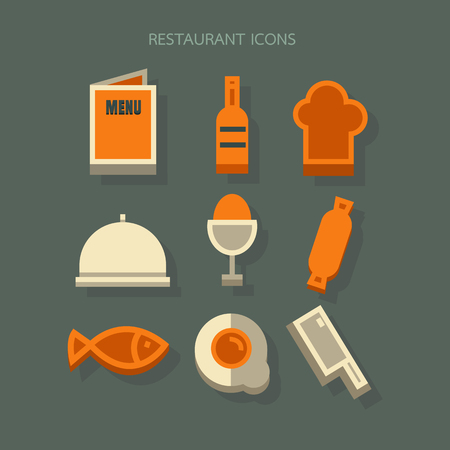 icons Restaurant food  Geometry modern design Orange White on backgroundのイラスト素材