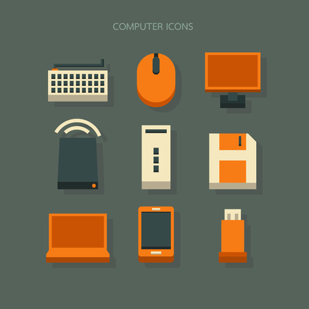 icons computer appliances modern design Orange White on backgroundのイラスト素材