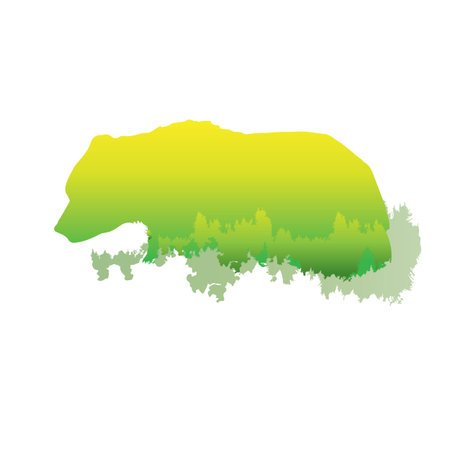 A silhouette of a bear Inside the pine forest, bright colors /animal / park / vector illustration on white background. logo, symbol.のイラスト素材