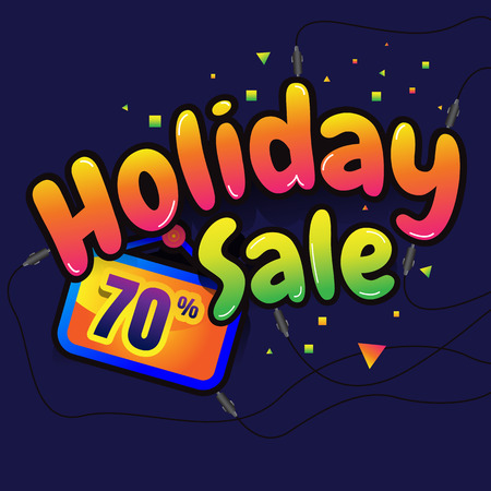 holiday Sale vector horizontal banner - 70% special offer. Layout with triangle elements. Abstract veiolet background. Design concept.のイラスト素材