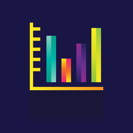 Icon Colorful bar graph chart. Business illustration isolated sign symbol thin line for web, modern minimalistic flat design vector on blue backgroundのイラスト素材