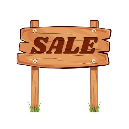 wooden sign board. sale discount. Sale signboard. surface. vector. on white backgroundのイラスト素材