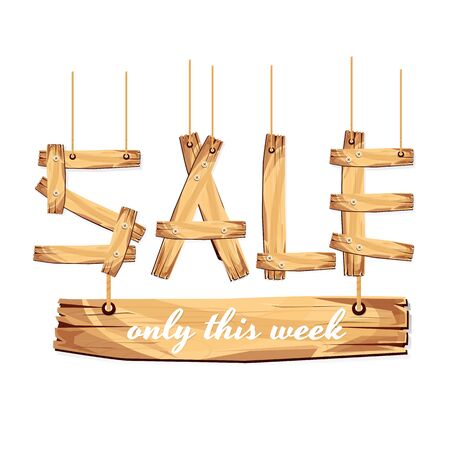 wooden sign board. sale discount. Sale signboard. surface. vector. on white backgroundのイラスト素材
