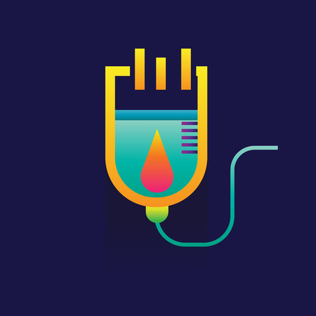 Blood transfusion saline bag vector on blue background. iconのイラスト素材