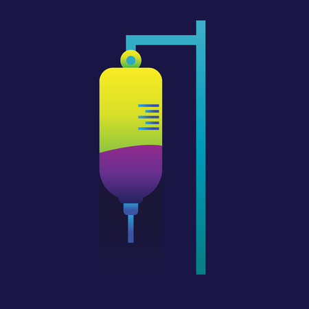 Blood transfusion saline bag vector on blue background. iconのイラスト素材