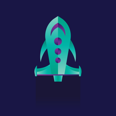 Rocket flying in space. Vector illustration. Flat style. on Blue background. iconのイラスト素材