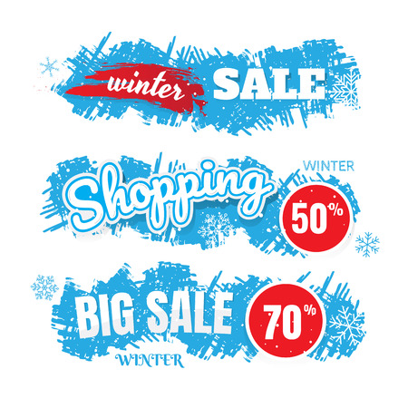 Winter sale vector banner set with sale for seasonal marketing promotion discount texts and labels in blue background. Vector illustration. on white backgroundのイラスト素材