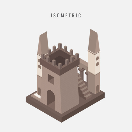 isometric icon of the fortress tower of the medieval castle. Vector illustrationのイラスト素材