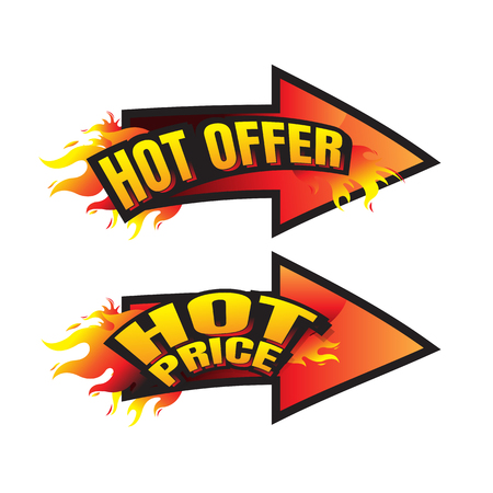 The set of hot price. hot offer burning labels discount and tags for hot sale on white background. vectorのイラスト素材