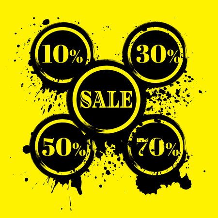 Sale 10% 30% 50% 70% poster/banner over grunge texture brush painted discount 50% on white background. vector. banner. Businessのイラスト素材