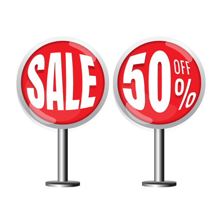 Sale red 50%. banner. Business. marketing. on white backgroundのイラスト素材