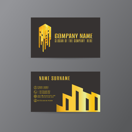 vector Creative leaf business card gold and black design of text on Gray backgroundのイラスト素材