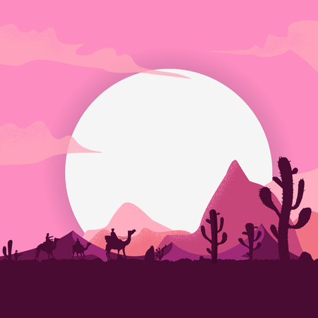 Cactus. Desert Sunrise vector nature backgroundのイラスト素材