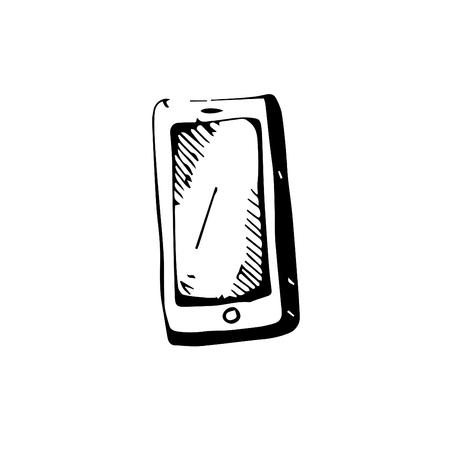 Icon black Hand drawn Simple outline smartphone Symbol. vector Illustrator. on white backgroundのイラスト素材