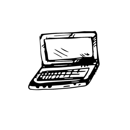 Icon black Hand drawn Simple outline Laptop Symbol. vector Illustrator. on white backgroundのイラスト素材