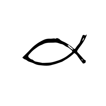 Icon black Hand drawn Simple outline Christian fish  symbol. vector Illustrator. on white backgroundのイラスト素材