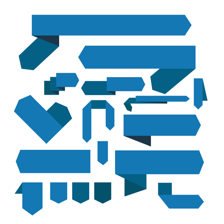 Set of beautiful festive blue ribbons on white background, vector illustration. Ready for Your Textのイラスト素材