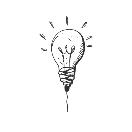 hand drawn Idea Light bulb icon black. on white background. vector Illustrator. symbol. webのイラスト素材