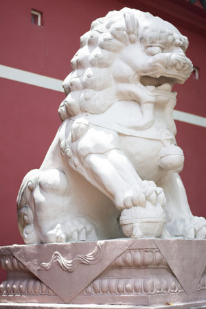Chinese lion statue in Che Kung templeの写真素材