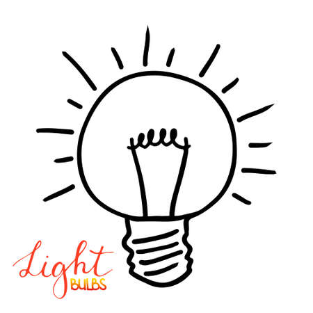Light bulb icon. Concept of big ideas inspiration, innovation, invention, effective thinking. Isolated.  illustration. Idea symbol.   sketch. Hand-drawn doodle sign.のイラスト素材