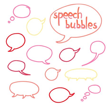 Vector set of  hand drawn comic speech and thought communication bubbles. Isolated. outline. doodle style. Colorful.のイラスト素材