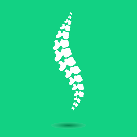 Human spine isolated on a green background. Vector illustration. White silhouette spine diagnostic symbol, design, sign. Diagnostic center vector human spine silhouettes Spine.のイラスト素材