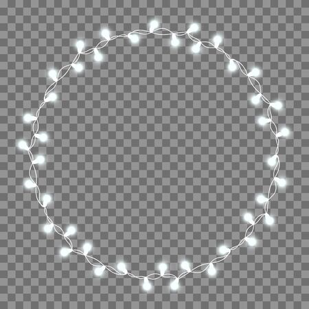 Christmas tree string garland in circle shape and text space isolated on dark background.のイラスト素材