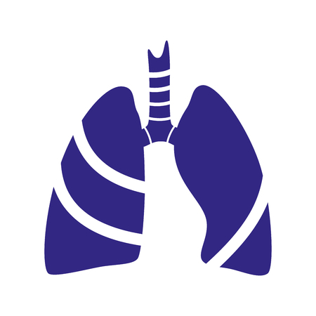 Vector silhouette medical illustration of human body organ - lungs with trachea. Logo template for clinic, hospital. Symbol for asthma, tuberculosis, pneumonia. Health care of respiratory system.のイラスト素材
