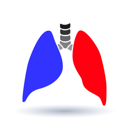 Vector silhouette medical illustration of human body organ - lungs with trachea. Logo template for clinic, hospital. Symbol for asthma, tuberculosis, pneumonia. Health care of respiratory system.のイラスト素材