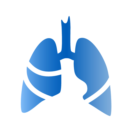 Vector silhouette medical illustration of human body organ - lungs with trachea. Logo template for clinic, hospital. Symbol for asthma, tuberculosis, pneumonia. Health care of respiratory system.のイラスト素材