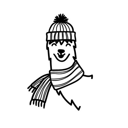 Vector illustration of cute south America lama head in winter hat.のイラスト素材