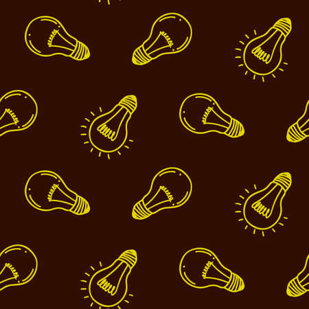 Lamp light bulb hand drawn seamless pattern design. Light bulbs icon. Concept of big ideas inspiration, innovation.  Isolated. Vector illustration.  Idea symbol. Vector. sketch. Hand-drawn doodle sign.のイラスト素材