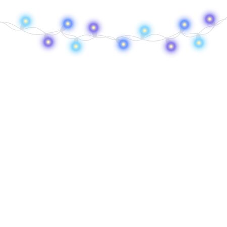 String light garland and text space isolated on black background. Vector illustration of Christmas, New Year party decoration with transparency. Glowing light for card design. Lights border.のイラスト素材