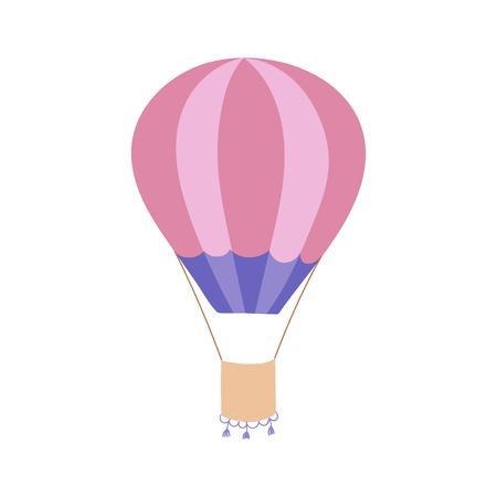 Vector illustration of hot air balloon. Isolated flat cartoon air balloon. Hand drawn. Drawing for print, card, flyer, fabric, textile, poster.のイラスト素材