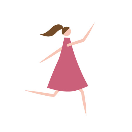 Vector illustration of running modern woman. Silhouette of fashion girl character dressed in stylish clothing. Cartoon flat vector design for logo, print, card, flyer, fabric, poster. のイラスト素材