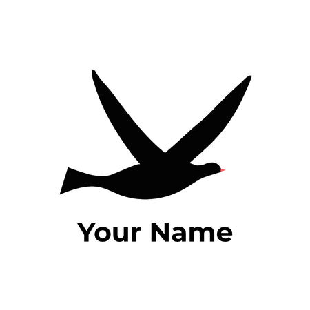 Vector silhouette of bird. Black isolated flat contour of flying bird. Design element for logo, print, card, flyer, fabric, poster.のイラスト素材