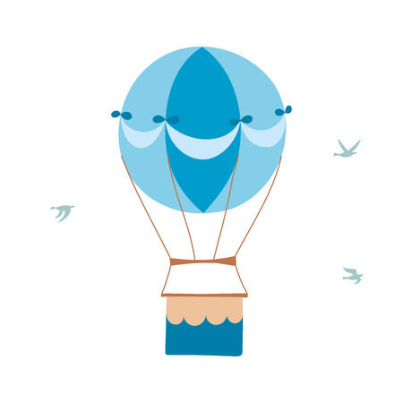 Vector illustration of hot air balloon and birds. Isolated flat cartoon air balloon.のイラスト素材