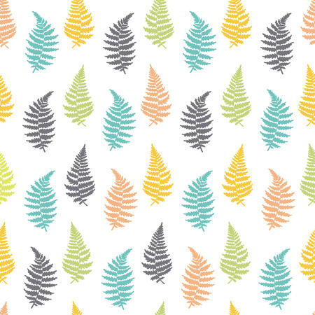 Vector botanical illustration of fern leaf. Isolated outline modern drawing of tropical plant. Set of exotic fern leaves silhouettes. Vector seamless floralcolorful patternのイラスト素材