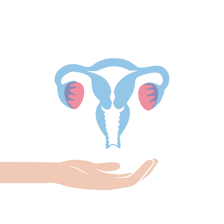 Vector isolated illustration of female reproductive system anatomy. Uterus, cervix, ovary, fallopian tube icon. Woman medical center, hospital, clinic, diagnostic icon. Internal organ symbol design.のイラスト素材